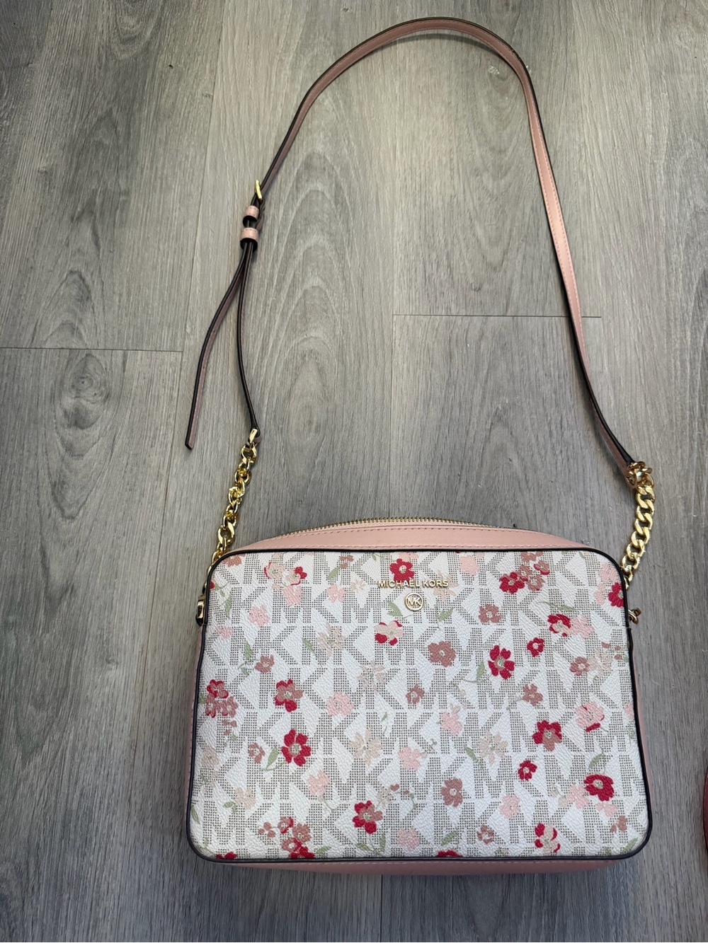 Michael Kors Pink Floral Logo Crossbody Shoulder Bag